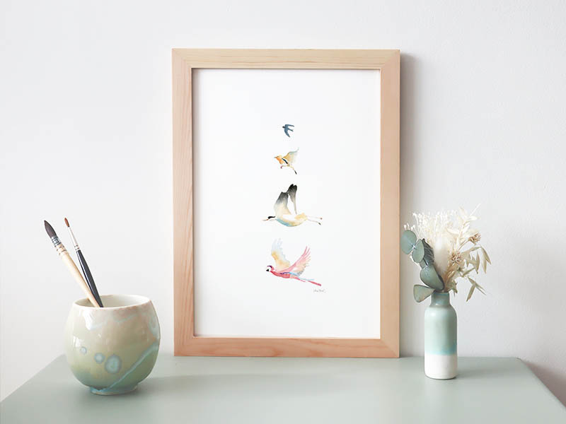 Tableau aquarelle oiseaux